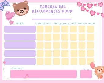 Daily chore chart for kids, rewards