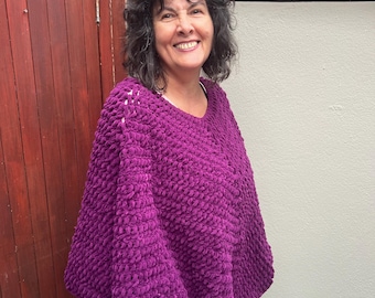 V-Neck Crochet Fluffy Poncho