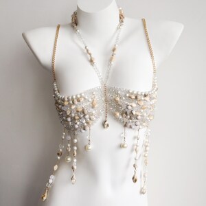Handmade Seashell Beaded Bra, Body Jewelry Top for Music Burlesque Mermaid Rave Festival