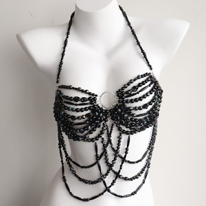 Handmade Black Beaded Bra, Body Chain, for Sirens Mermaids Burlesque Rave Festivals