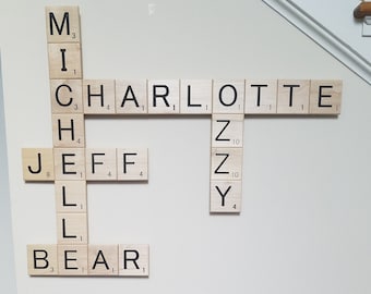 Carved - Maple "SCRABBLE" like tiles -- ASSEMBLED -- Personable - 3.375" x 3.25" - Engraved Not a Vinyl or just Painted on - Made in the USA