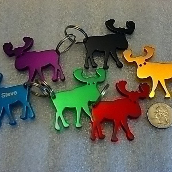 Moose Shaped Keychain with Bottle Opener --  Anodized Aluminum -- Laser Engraved -- Personalized