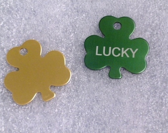 Laser Engraved Pet ID Tag -- Medium Shamrock shaped --  (Made in the USA) - Personalized