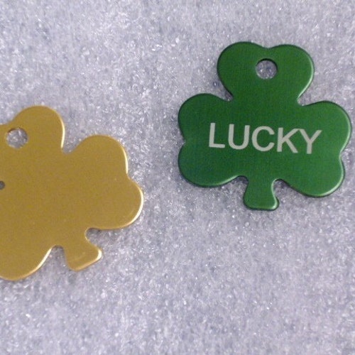 Laser Engraved Pet ID Tag Medium Shamrock Shaped made Etsy