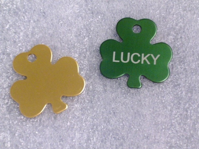 Laser Engraved Pet ID Tag Medium Shamrock shaped Made in the USA Personalized image 1