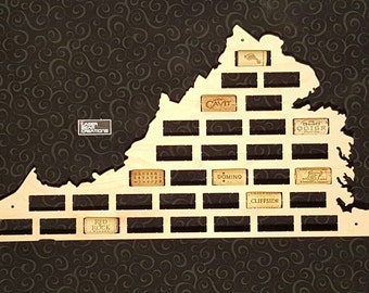 NEW --- Virginia Shaped Wine Cork Map -- Holds 33 Wine Bottle Corks -- For your favorite wine lover -- Made in the USA