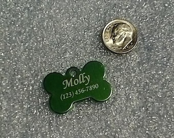 Laser Engraved Pet ID Tag - Small - Bone shape -- 2-Sided (Made in the USA)