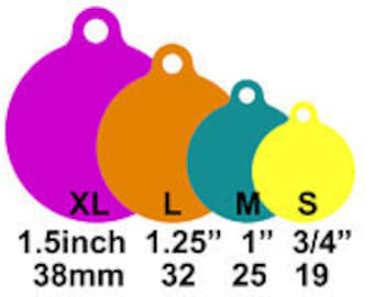 Laser Engraved Pet ID Tag -- Large Round (1.25  INCH) w-Tab shape -- 2-sided  (Made in the USA)