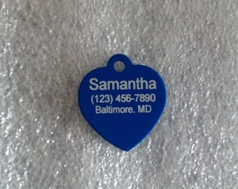 Laser Engraved Pet ID Tag -- Medium Heart shaped -- 2-sided  (Made in the USA)