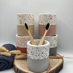 Zahnbürstenhalter, Becher, Stiftehalter, Terrazzo, Badezimmer, Büro, Dekor, Jesmonite, Büro Deko, Geschenkidee