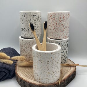Toothbrush holder, mug, pen holder, terrazzo, bathroom, office, decor, Jesmonite, gift idea