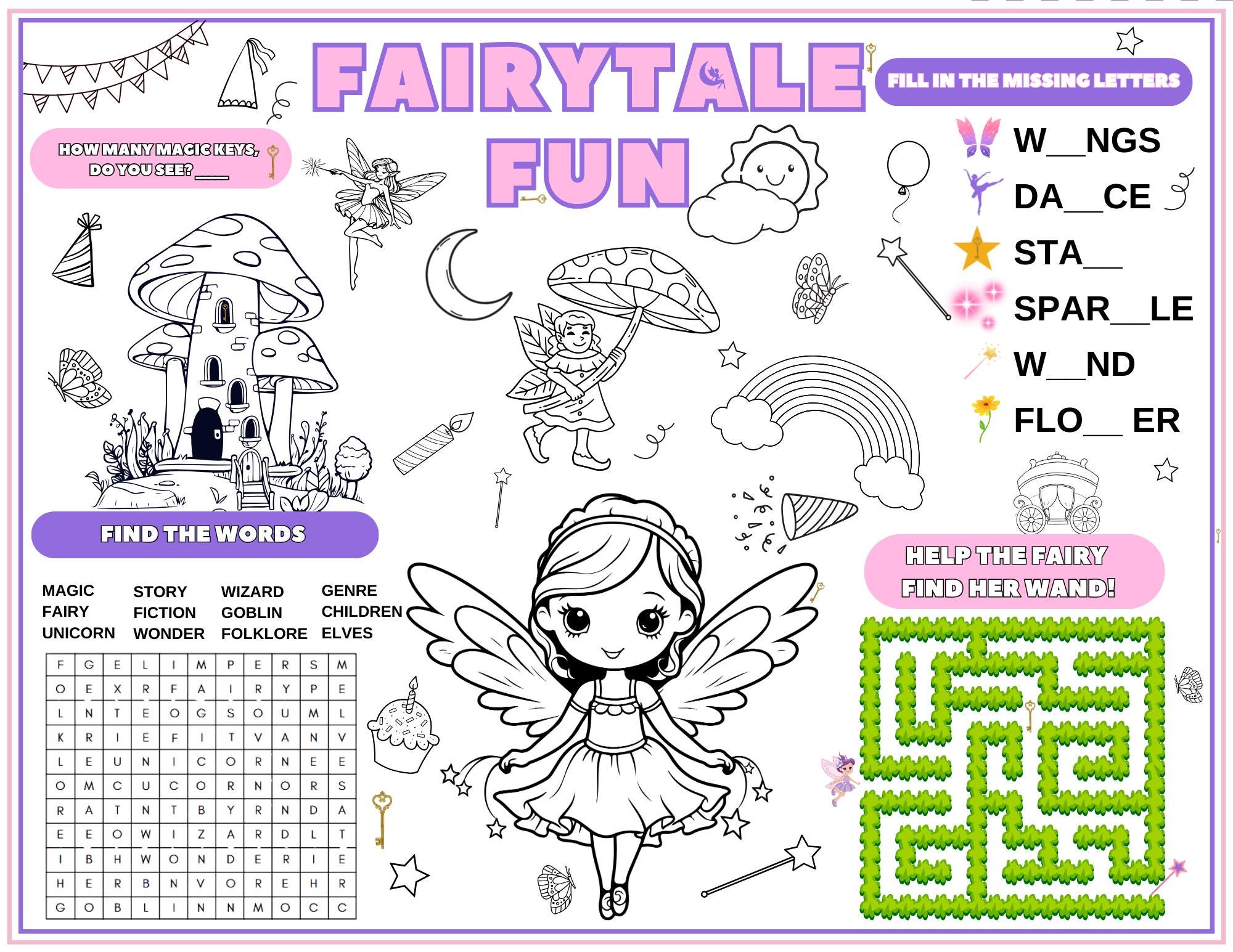 Fairytale Activity & Coloring Sheet-birthday Party Activity Sheet - Etsy