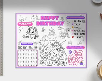 Unicorn Activity and Color Sheet- Birthdays and Parties