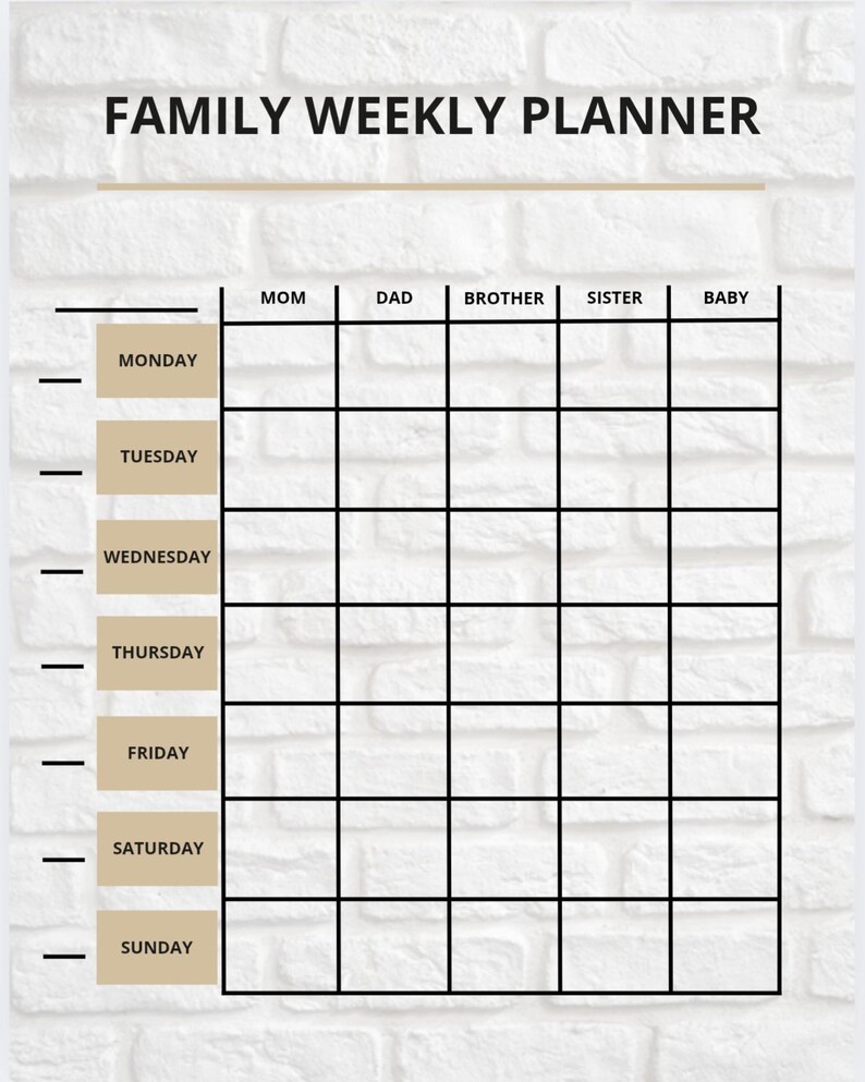 Printable Family Weekly Planner | Digital Download | Family Organizer ...
