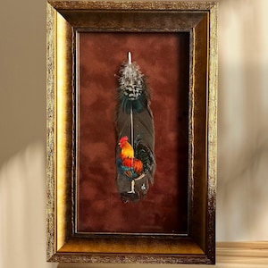Hand-Painted Rooster on a Real Feather – Original Art