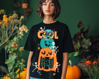 Design per maglietta di Halloween con teschio di zucca: scheletri spettrali (download digitale)