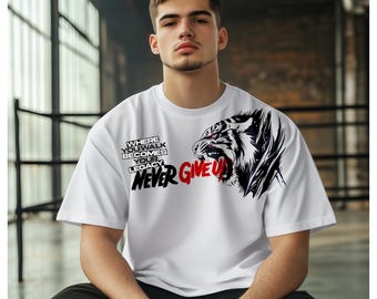 Tiger Gym T-shirtdesign: Ge aldrig upp - SVG och PNG (digital nedladdning)