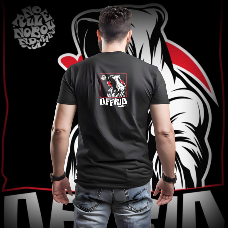 Offrid Streetwear T-shirt: Hoodad figurgrafiktröja bild 8
