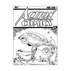 Archivo vectorial de portada de cómic de acción / Plantilla de grabado de Superman para corte láser (SVG, PDF, CNC, Glowforge, Cricut y corte láser)