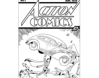 Action Comic Cover Vector File svg pdf for laser cutting and everything new multilayer file action comic vector super man vector laser