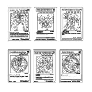 Paquete de las 6 mejores cartas de Yu-Gi-Oh!: Mago oscuro y chica, dragón alado, dragón blanco, dragón del cielo y terminator.