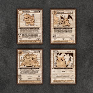 4 Pokemon Cards Vector voor Laser Cutter, Charizard, Blastoise, Pikachu, Venusaur, SVG, pdf laser vector glowforge laserr ideeën laservondsten