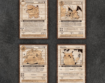 4 First edition pokemon cards, Charizard, Pikachu, Blastoise, Venusaur for laser cut svg pdf vector pattern for laser new idea multilayer