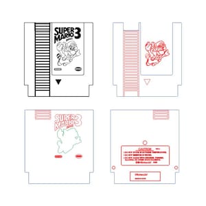 スーパーマリオ 3 任天堂カートリッジ レーザーカット ファイル レーザーカット SVG、PDF | CnC、Glowforge、Cricut、レーザーカット用のマリオブラザーズ テンプレート