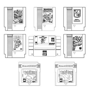 8 File di taglio laser per cartucce Nintendo, modello SVG PDF per taglio laser / Mario Bros per CNC, Glowforge, taglio laser, super mario bros, Zelda, anatra
