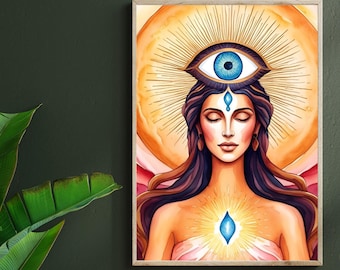 Third Eye Goddess / Spiritual Art Print / Divine Feminine / Intuition / Mystical Wall Decor / Third Eye Awakening / Enlightenment Art