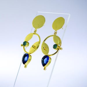 Handmade Round Dangle Earrings with Blue Stone, Lightweight Chic Style for Her, Perfect Gift for Women