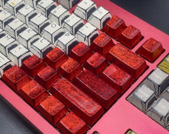 Juego de teclas con temática de cristal de hielo rojo, PBT de 1,7 mm, teclas personalizadas, teclas en blanco, perfil cereza para teclado mecánico, regalo