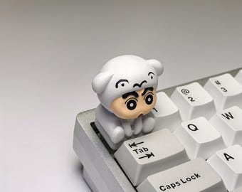 Bonita tecla artesanal de anime, tecla personalizada hecha a mano, bonita tecla de resina con crayón Shin-chan, tecla de dibujos animados para teclado mecánico, regalo