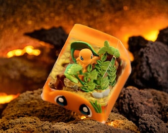 Tecla artesanal de anime, tecla ESC personalizada con lindo dragón de fuego, tecla de resina translúcida hecha a mano para teclado mecánico, Cherry MX, regalo