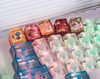 Tecla artesanal con temática de helado de animales, tecla de resina transparente personalizada, tecla de capibara linda, tecla de perfil SA para teclado mecánico, regalo