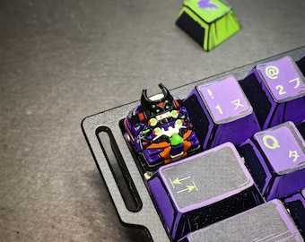 Tecla artesanal n.º 2, tecla de resina personalizada, tecla de anime genial, tecla mecha morada y negra, tecla ESC para teclados mecánicos, regalo