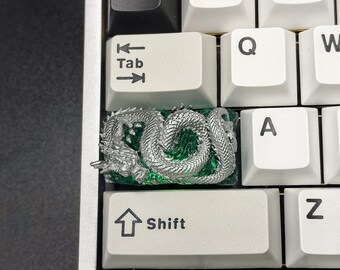 Jade Silver Dragon Artisan Keycap，custom 1.5U Resin Keycap,cool