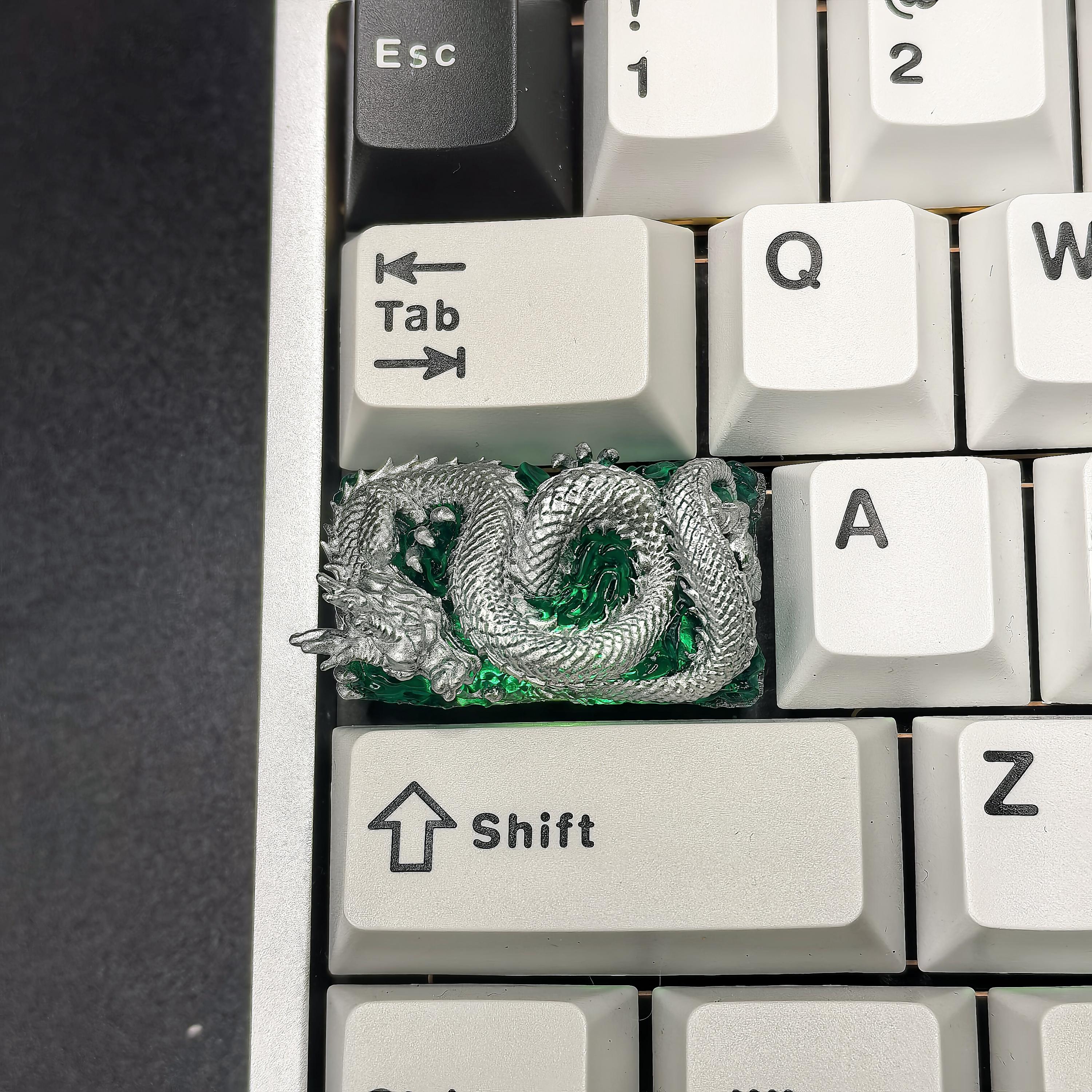 Jade Silver Dragon Artisan Keycap，custom 1.5U Resin Keycap,cool