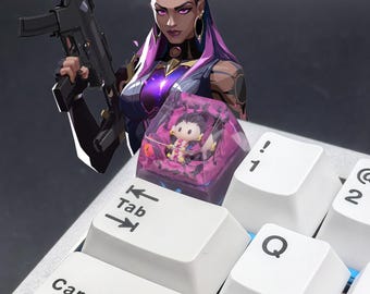 Tecla artesanal Valorant RAYNA, de resina transparente personalizada, bonita y hecha a mano para gaming, perfil SA para teclado mecánico, regalo para gamers.