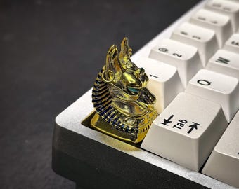 Gold Anubis Artisan Keycap, Keycap de metal personalizado, Keycaps personalizados dourados e legais, 1U ESC Cherry MX, Keycap para teclado mecânico, presente