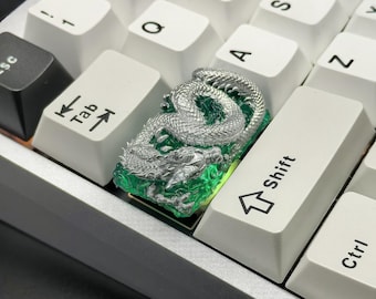 Jade Silver Dragon Artisan Keycap，Custom 1.5U Resin keycap,Cool Translucent Keyboard Cap，Handmade Keycap For Mechanical keyboard，Cherry MX