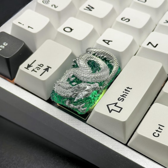 Jade Silver Dragon Artisan Keycap，custom 1.5U Resin Keycap,cool