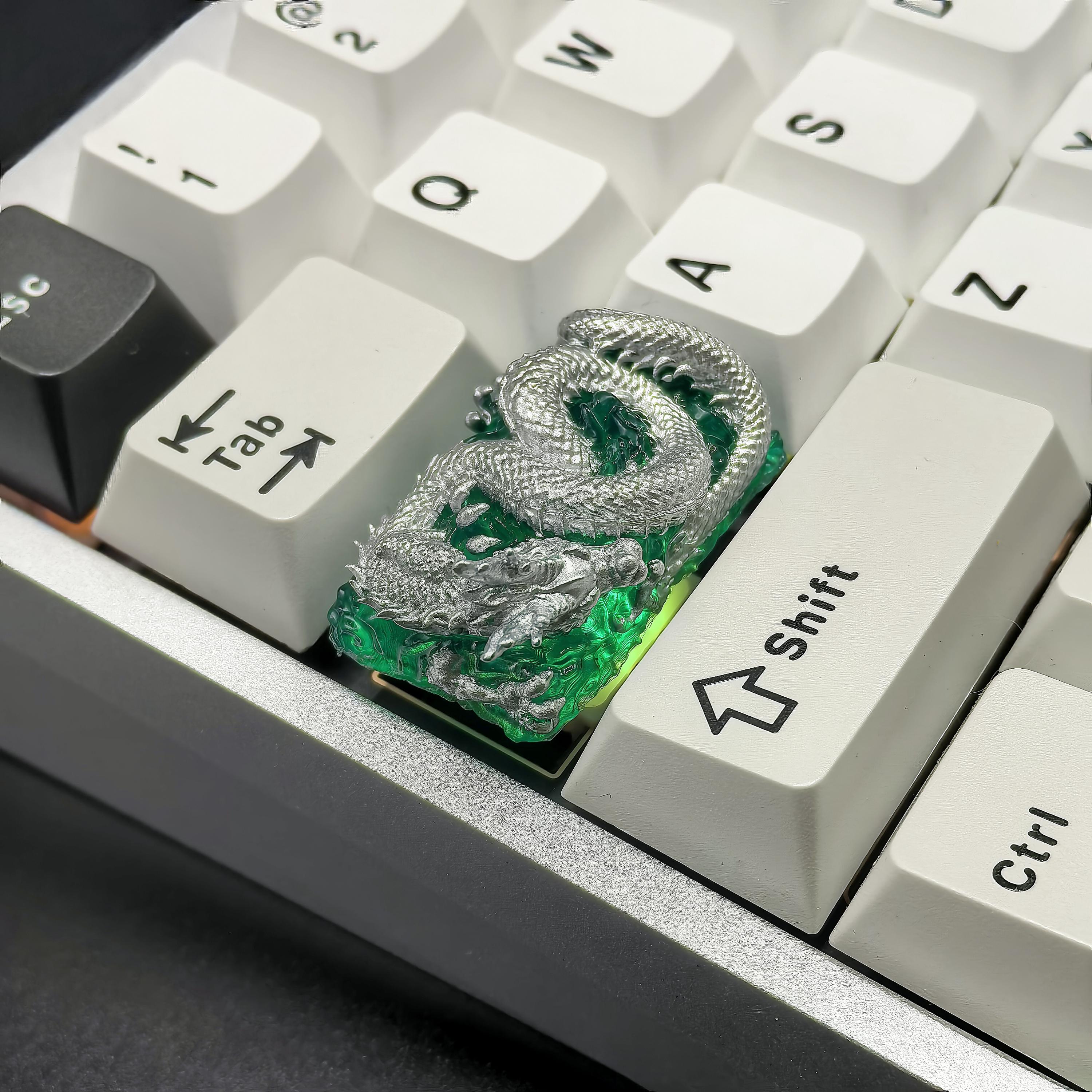 Jade Silver Dragon Artisan Keycap，custom 1.5U Resin Keycap,cool