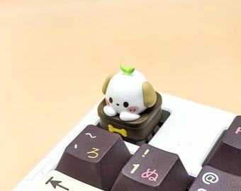 Tecla artesanal de cachorro en maceta, tecla de resina personalizada, linda tecla hecha a mano, tecla de anime para teclado mecánico, regalo