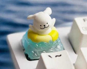 Line Puppy Artisan Keycap，Cute Anime Keycap，Custom Translucent Resin Keycap，Handmade KeyCap for Mechanical Keyboard，Gift