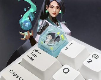 Tecla artesanal Valorant SAGE, de resina transparente personalizada, hecha a mano, con un bonito diseño para gaming, perfil SA para teclado mecánico, regalo para gamers.
