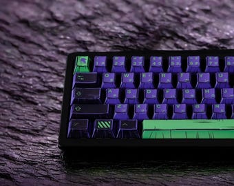 Juego de teclas Manga EVANGELION-01 de 150 teclas, teclas personalizadas de anime PBT, teclas para juegos de color negro y morado, teclas con perfil de cereza para teclado mecánico, regalo