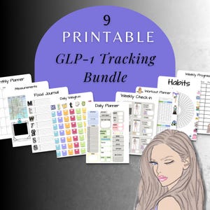 GLP-1 Bundle Printable Weight Loss Trackers | Daily, Weekly + Monthly | Log Meals, Weight, Fitness, Sleep, Hunger, Mood, Measurements, etc