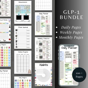 GLP-1 Bundle Printable Weight Loss Trackers | Daily, Weekly + Monthly | Log Meals, Weight, Fitness, Sleep, Hunger, Mood, Measurements, etc