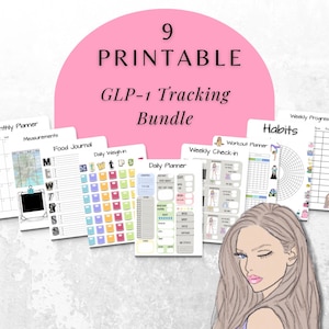 GLP-1 Bundle Printable Weight Loss Trackers | Daily, Weekly + Monthly | Log Meals, Weight, Fitness, Sleep, Hunger, Mood, Measurements, etc